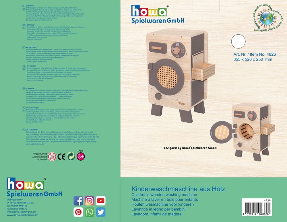howa Kinderwaschmaschine aus Holz natur taupe 4826