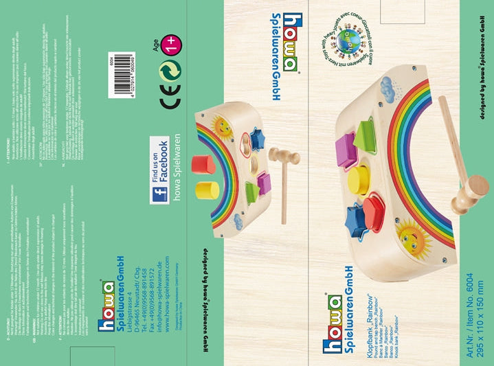 Banc à marteler en bois howa Jeu de marteau Jeu de tri "Arc-en-ciel" 6004