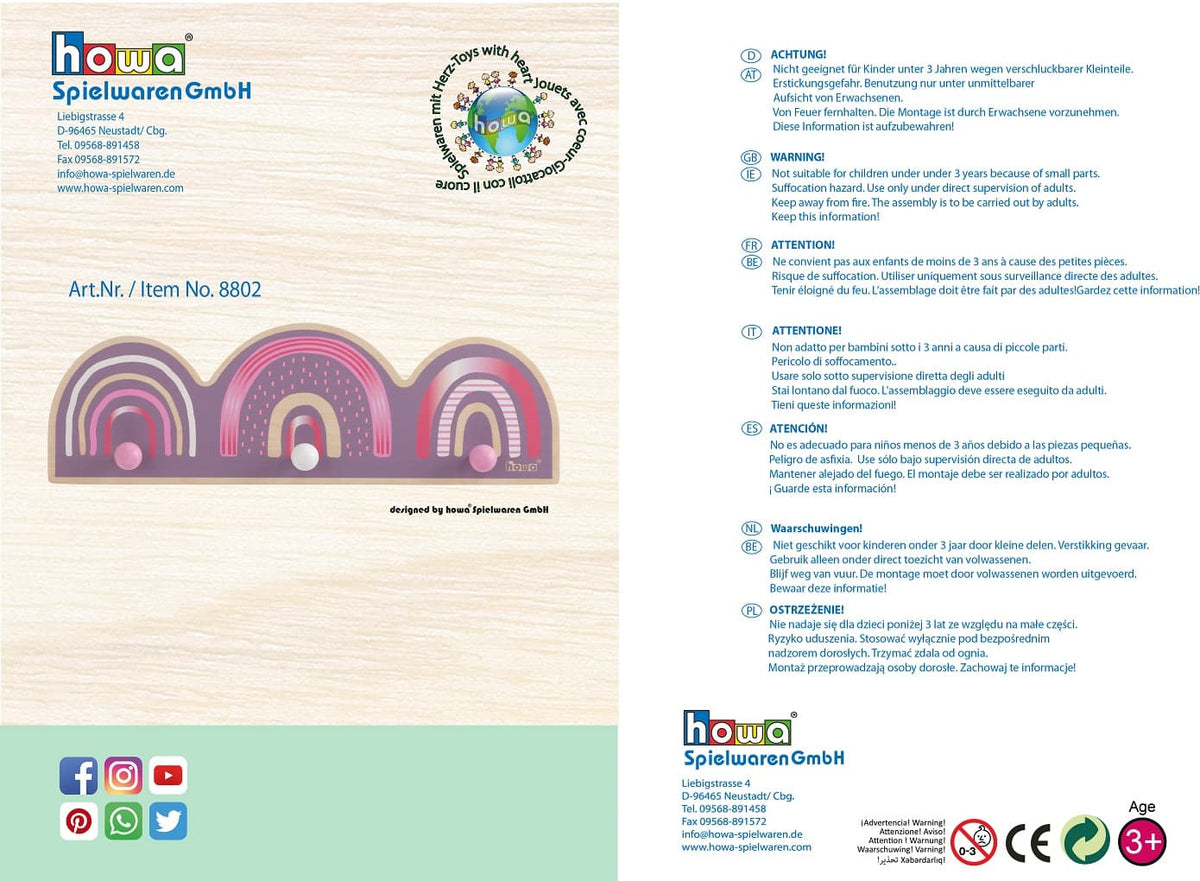 howa Garderobe aus Holz für Kinder "Rainbow" malve, bunt - personalisiert 88029
