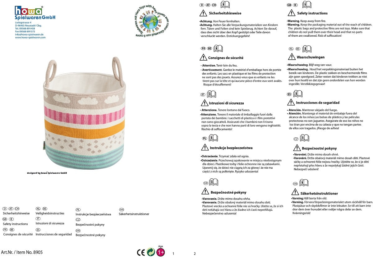 howa storage basket "Be happy", beige, cotton, knit, Ø 26cm, height 28cm 8905