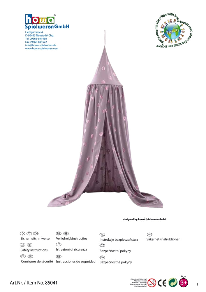 howa baldaquin ciel de lit tente de jeu "Rainbow" mauve, effet brillant, hauteur 250cm 85041