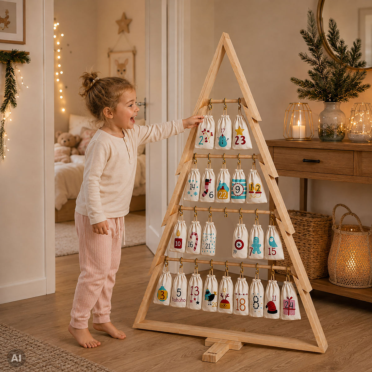Weihnachtsbaum mit befüllbaren Adventskalender