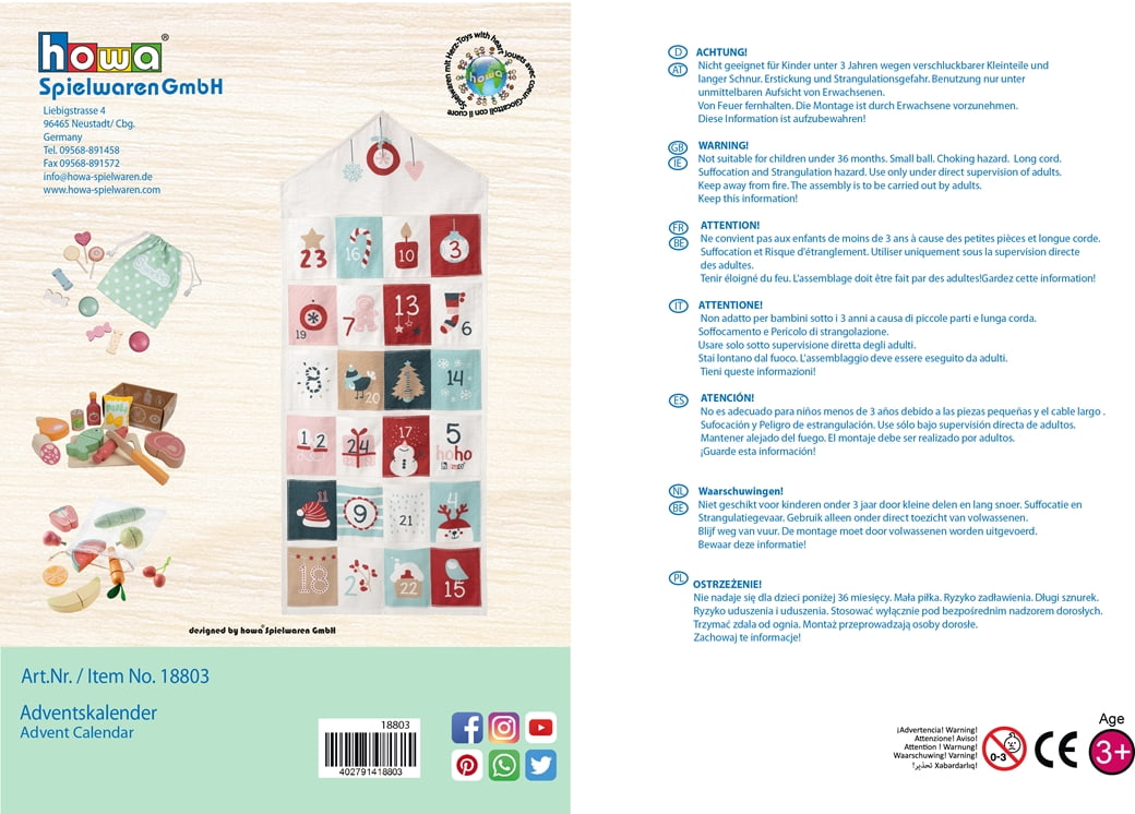 howa adventskalender kerstkalender voor kinderen gevuld met houten speelgoed 18803