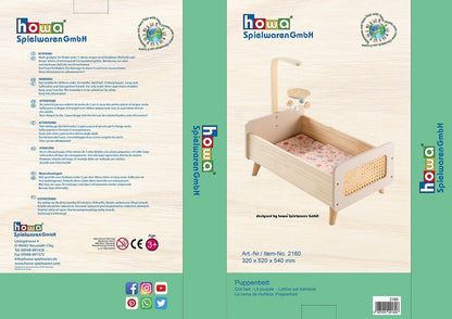 howa wooden doll bed "miniflowers" with mobile including bedding apricot 2160