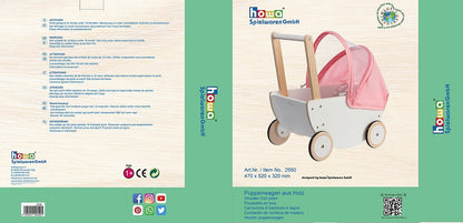 Poussette pour poupée en bois "Cozy Cactus" de howa avec capote pliable, matelas et couverture rose 2550