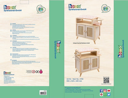 Howa wooden doll changing table "miniflowers" with doll seat, pad, bar, apricot 2760