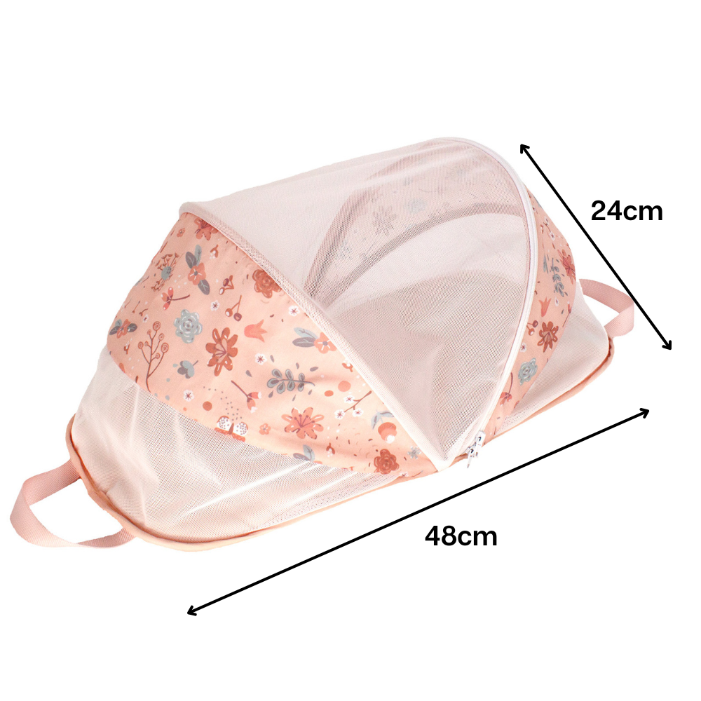 howa Foldable Doll Travel Bed "miniflowers" for dolls up to 45cm apricot 29623