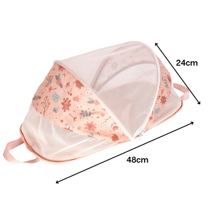 howa Foldable Doll Travel Bed "miniflowers" for dolls up to 45cm apricot 29623