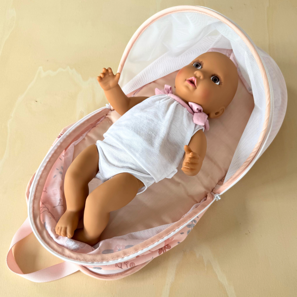 howa Foldable Doll Travel Bed "miniflowers" for dolls up to 45cm apricot 29623