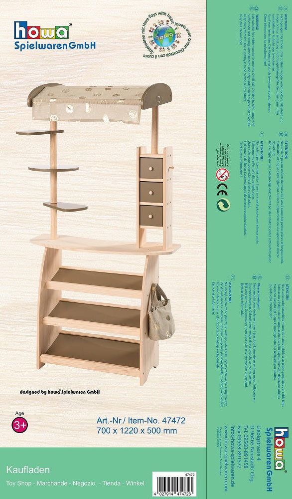 howa Kaufladen aus Holz Marktstand "Lucky" mit Markise und Tasche khaki 47472