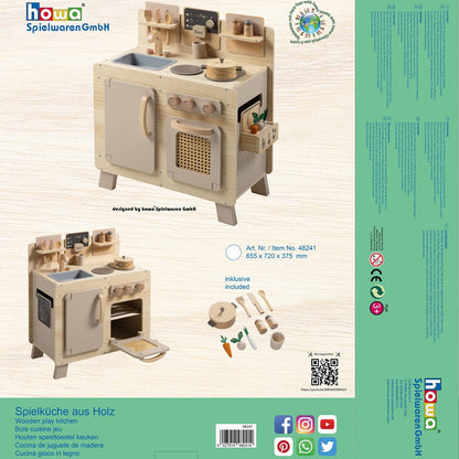 Cucina per bambini e lavatrice giocattolo in legno naturale beige howa, inclusi 10 pezzi di stoviglie giocattolo e 10 pezzi di accessori per lavatrice giocattolo 48249