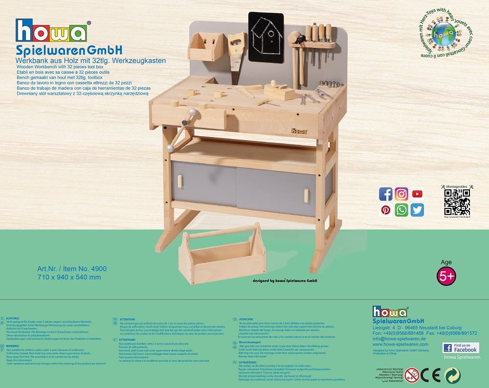 howa children's workbench made of wood including toolbox with tools 4900