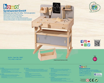 howa children's workbench made of wood including toolbox with tools 4900