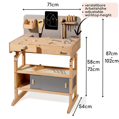 howa Children's Workbench made of wood including toolbox with tools 4900