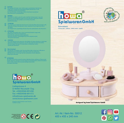howa wooden dressing table for children including 8-piece accessories and heart stickers 50012