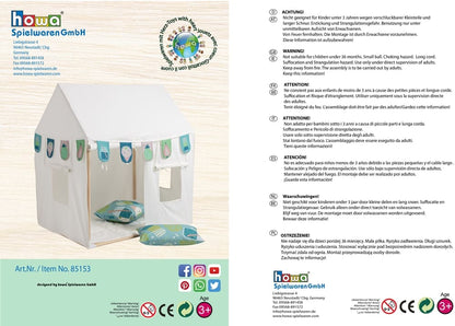 howa Bundle Kinderzelt Spielzelt Indoor mit Girlande und 2er Set Kissenbezüge "colorful blue" 85153