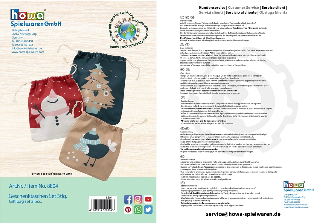 howa Weihnachtsgeschenktaschen 3 tlg. aus Baumwolle  8804