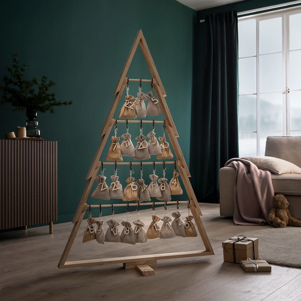 howa 2-piece set large wooden decorative Christmas tree – modern & sustainable Christmas decoration with rods and hooks - height 100cm and 134cm 18805