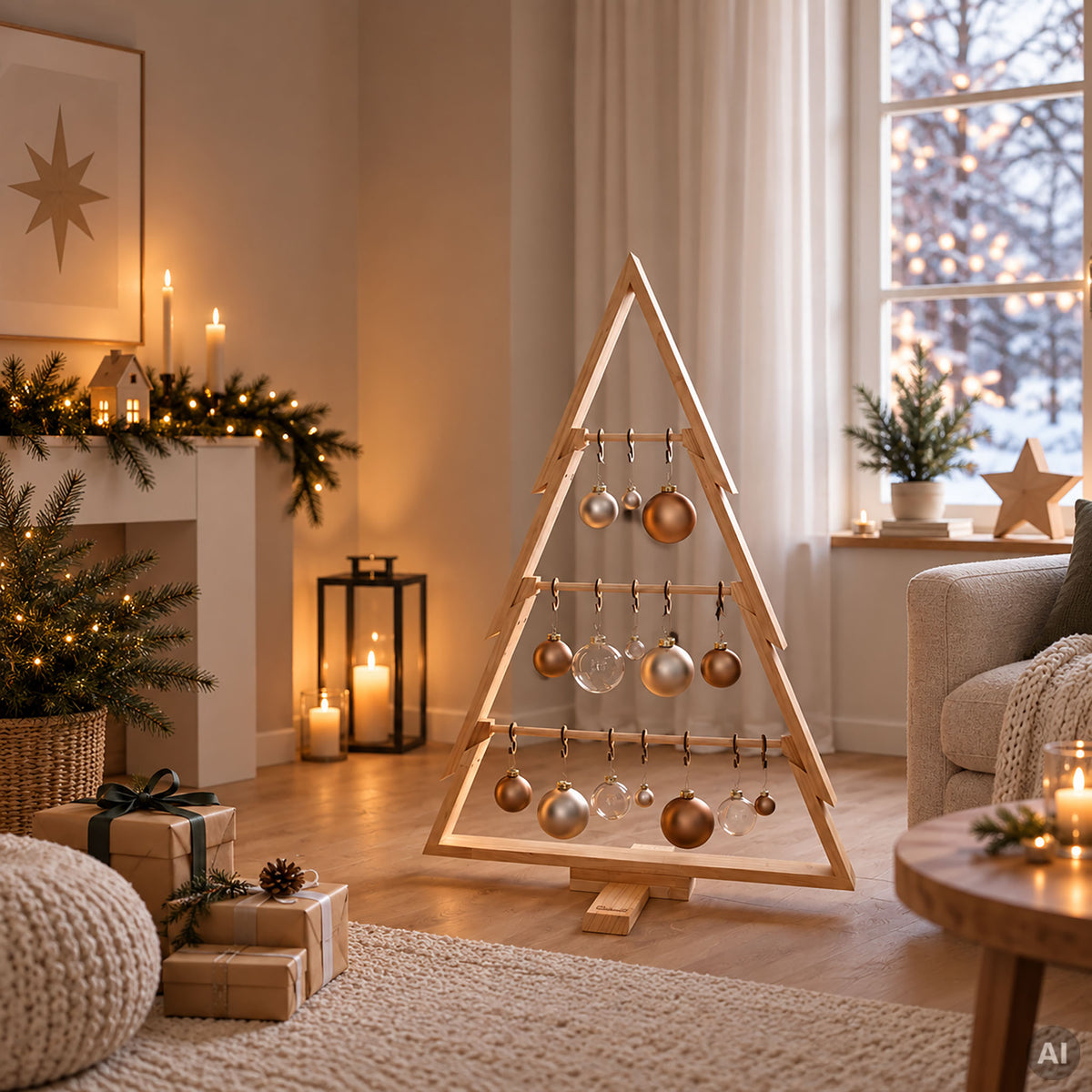 howa Deko Weihnachtsbaum aus Holz groß XL – Weihnachtsdeko mit Stangen und Haken - Höhe 100cm 8805