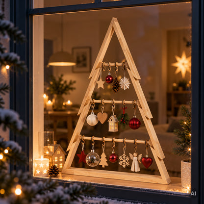 howa Deko Weihnachtsbaum aus Holz groß XL – Weihnachtsdeko mit Stangen und Haken - Höhe 100cm 8805