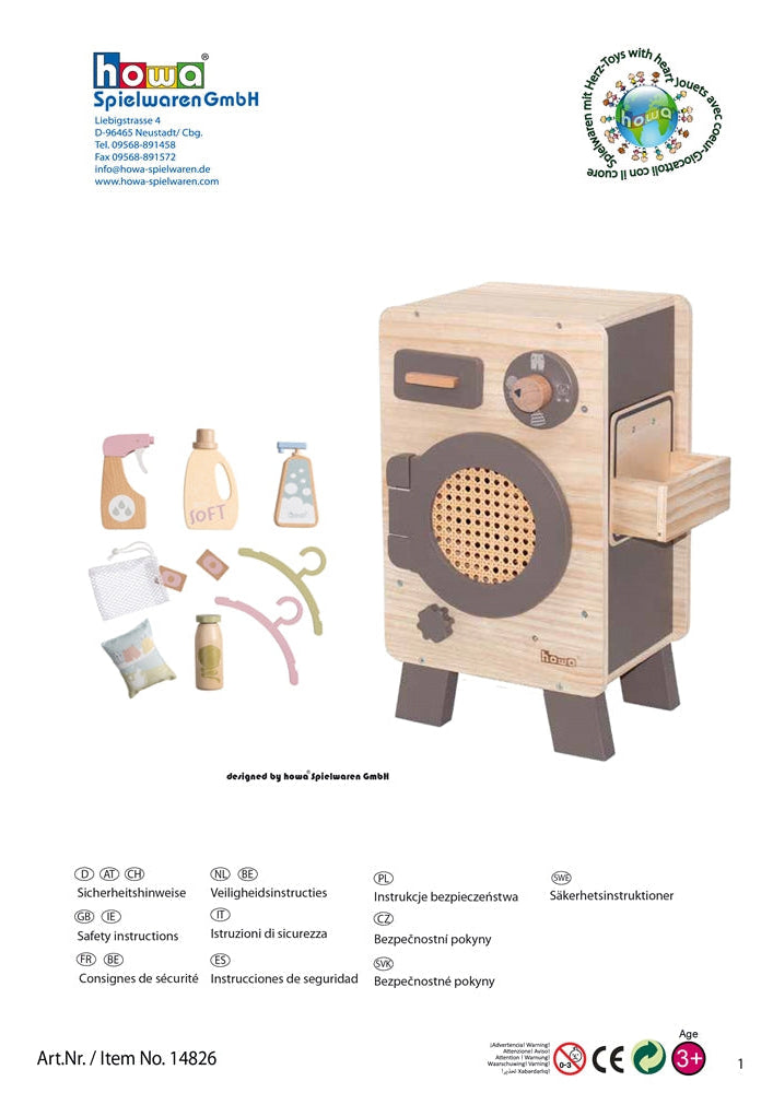 Lave-linge pour enfants howa en bois naturel taupe avec ensemble de soins du linge 14826
