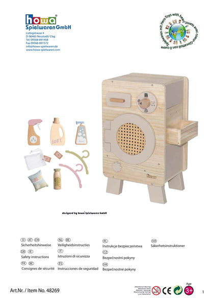 Cucina per bambini e lavatrice giocattolo in legno naturale beige howa, inclusi 10 pezzi di stoviglie giocattolo e 10 pezzi di accessori per lavatrice giocattolo 48249