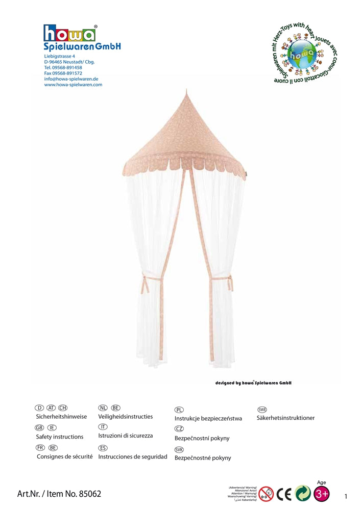 howa Wall Canopy Bed Canopy "Flowers" apricot, height 235cm 85062