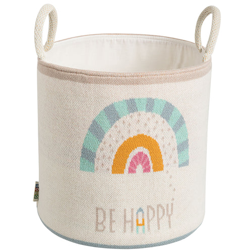 howa Storage Basket "Be happy" with Rainbow, beige, cotton, knit, Ø 26cm 8906