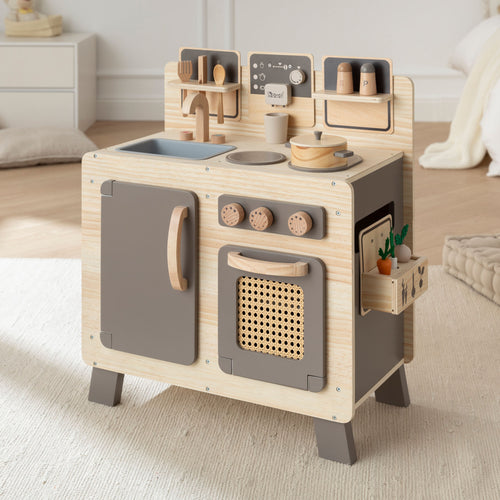 howa Kinderküche Spielküche aus Holz "FoodieFun dark" inkl. 10 tlg Kochzubehör 4824
