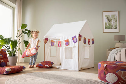 howa Bundle Kinderzelt Spielzelt Indoor mit Girlande und 2er Set Kissenbezüge "colorful red" 85152