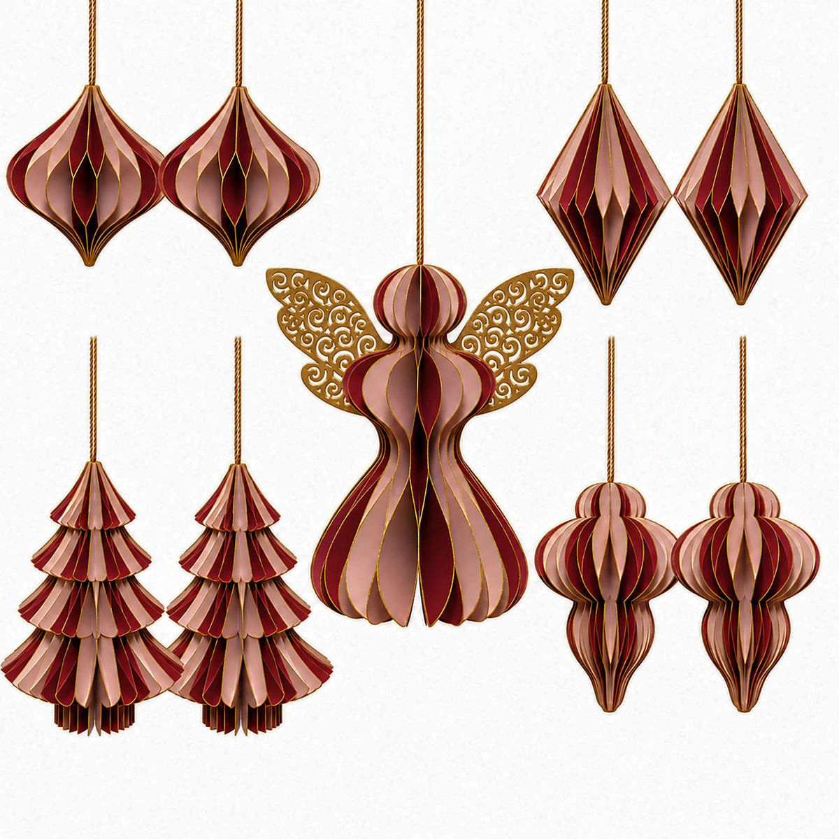 décorations de Noël en papier 9 pièces, décoration de Noël rose - mauve 8852