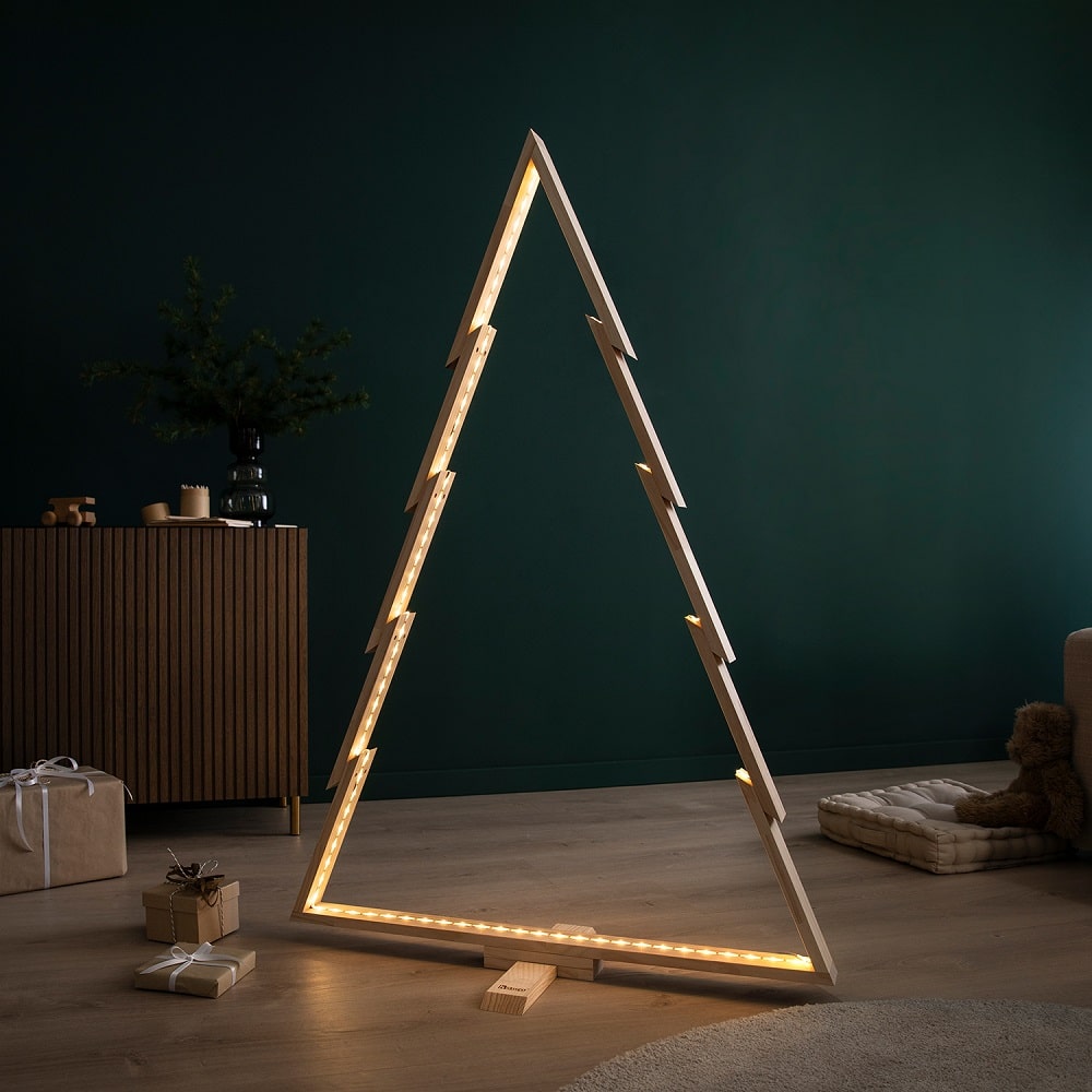 howa 2-piece set large wooden decorative Christmas tree – modern & sustainable Christmas decoration with rods and hooks - height 100cm and 134cm 18805
