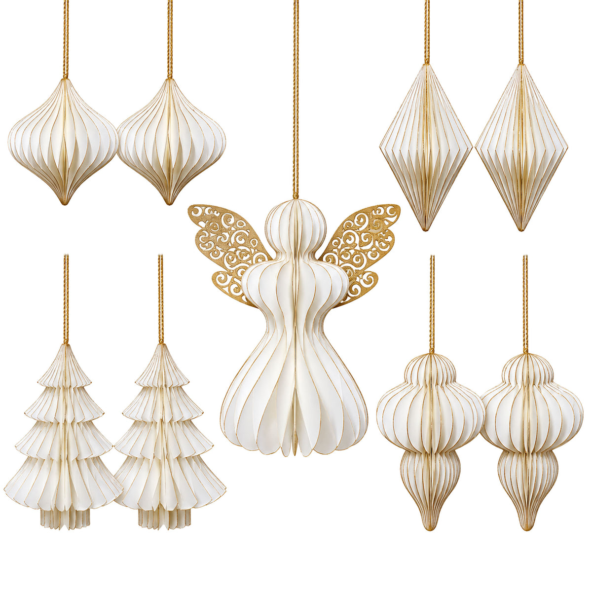 howa XL Sapin de Noël décoratif avec 9 ornements de Noël en nid d’abeilles, blanc crème - hauteur 100cm 8814