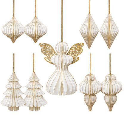 howa XL Sapin de Noël décoratif avec 9 ornements de Noël en nid d’abeilles, blanc crème - hauteur 100cm 8814