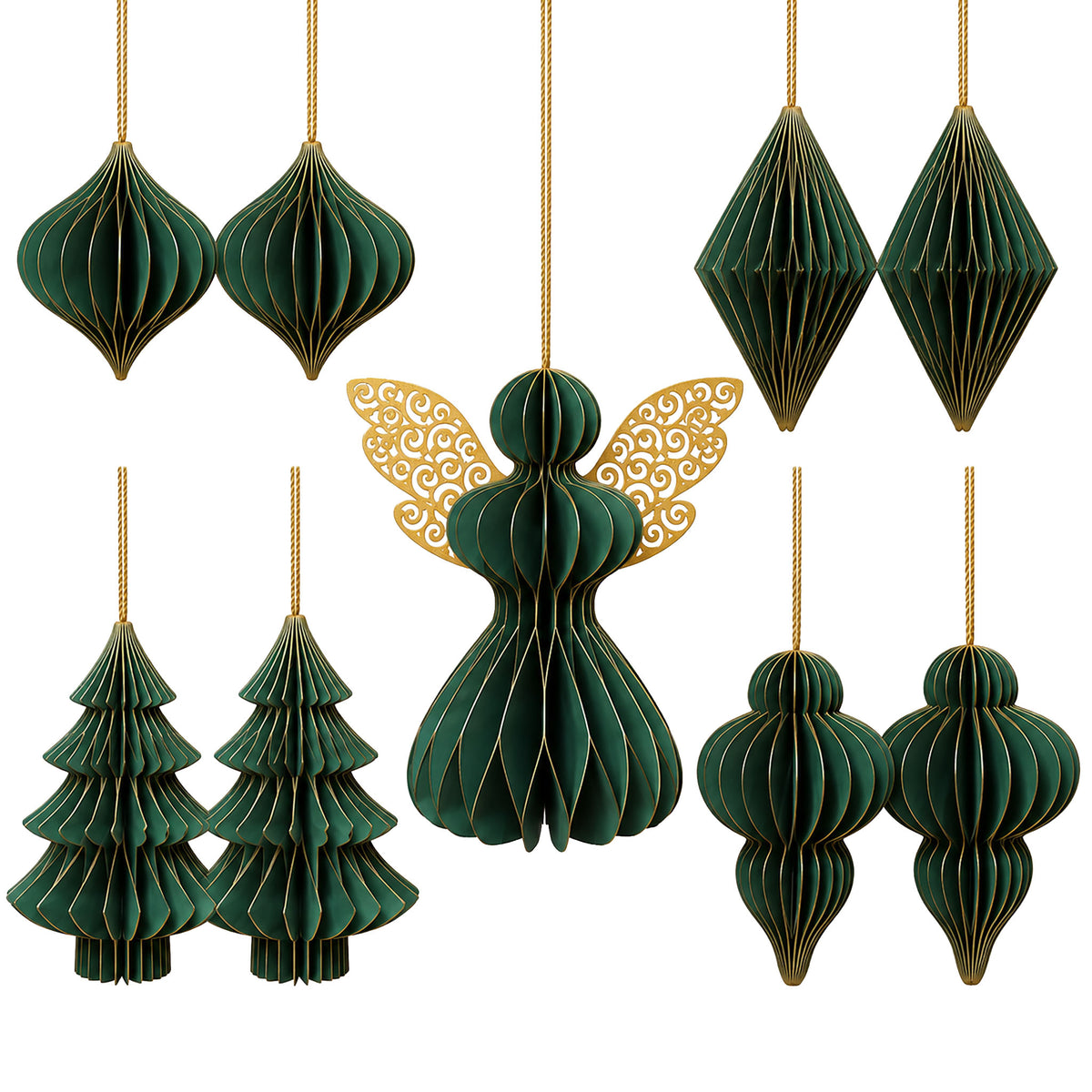 howa XL Deko Weihnachtsbaum mit 9 Honeycomb Weihnachtsanhängern tannengrün - Höhe 100cm 8815