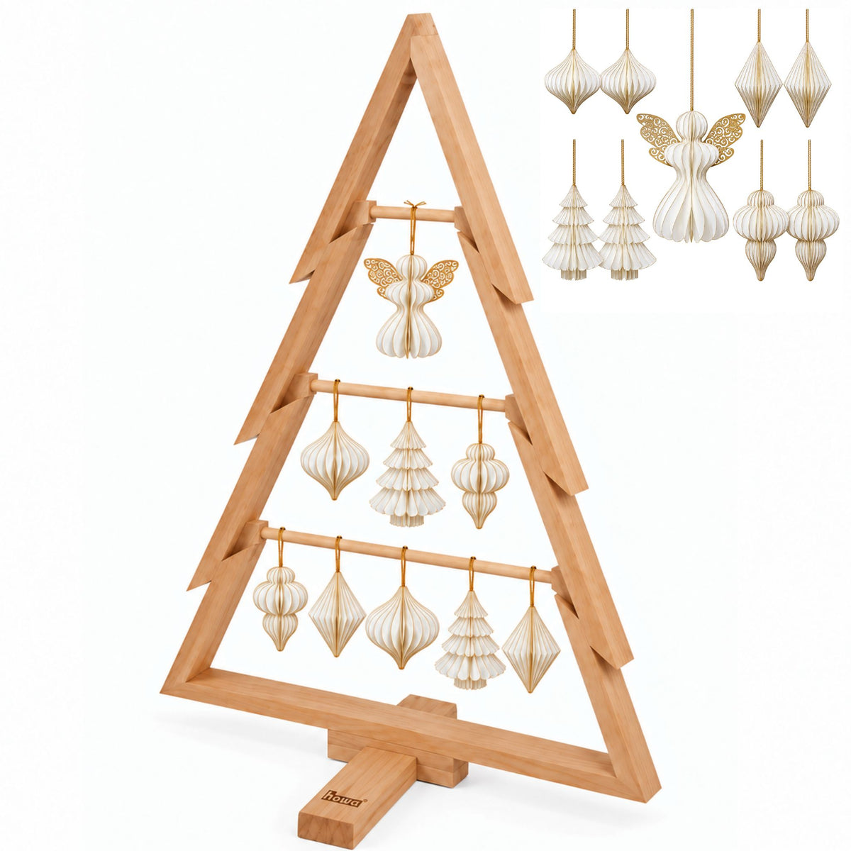 Deko Weihanchtsbaum mit weihnachtlichen Anhängern aus Papier