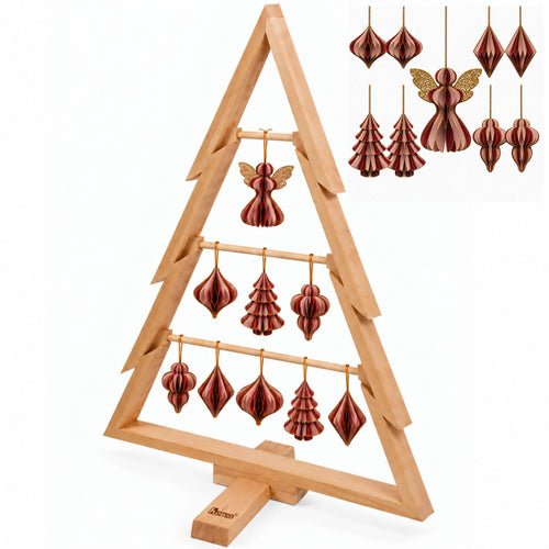 howa XL Deko Weihnachtsbaum mit 9 Honeycomb Weihnachtsanhängern rosé / bordeaux - Höhe 100cm 8816