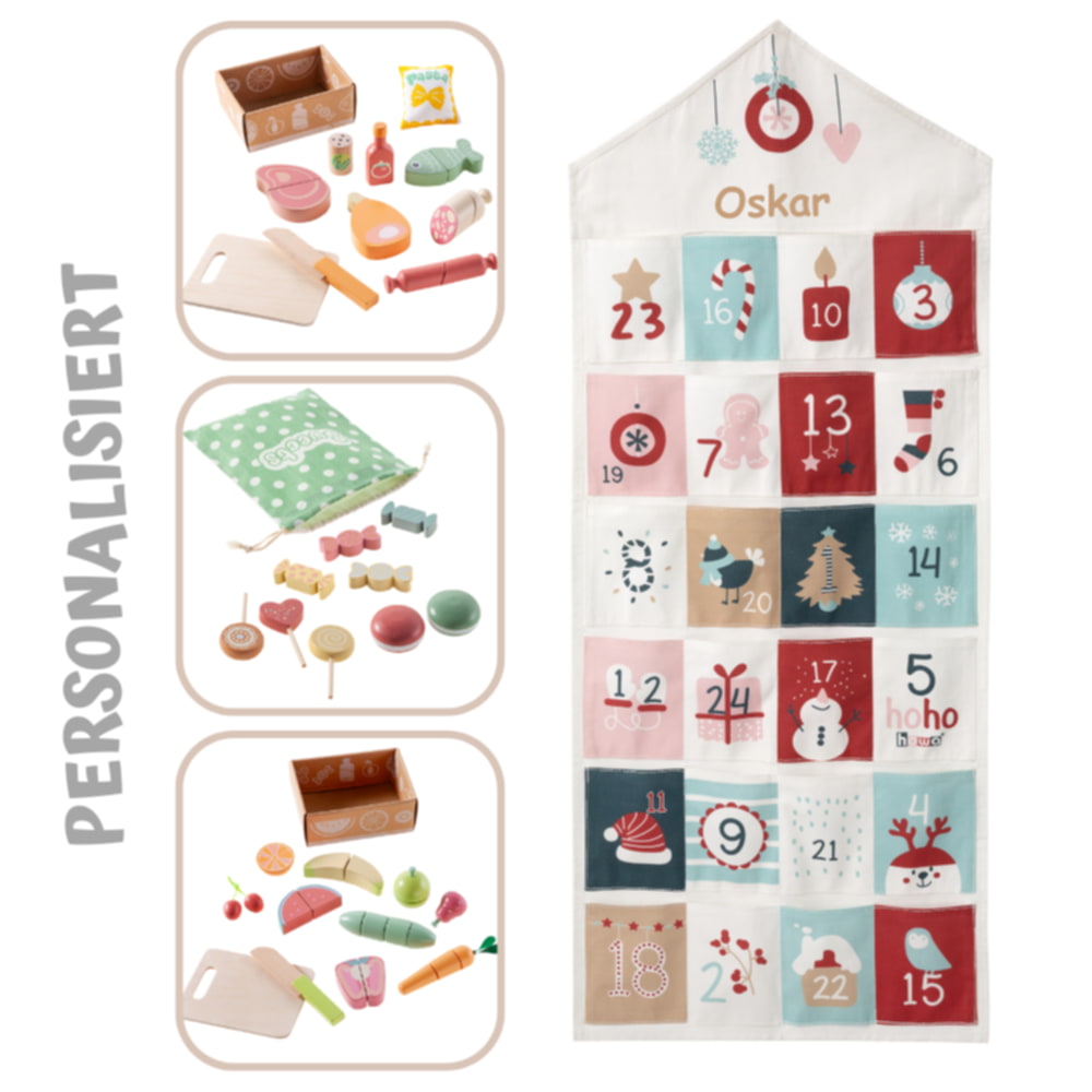 howa fabric Advent calendar for children filled with wooden toys - personalized 98803