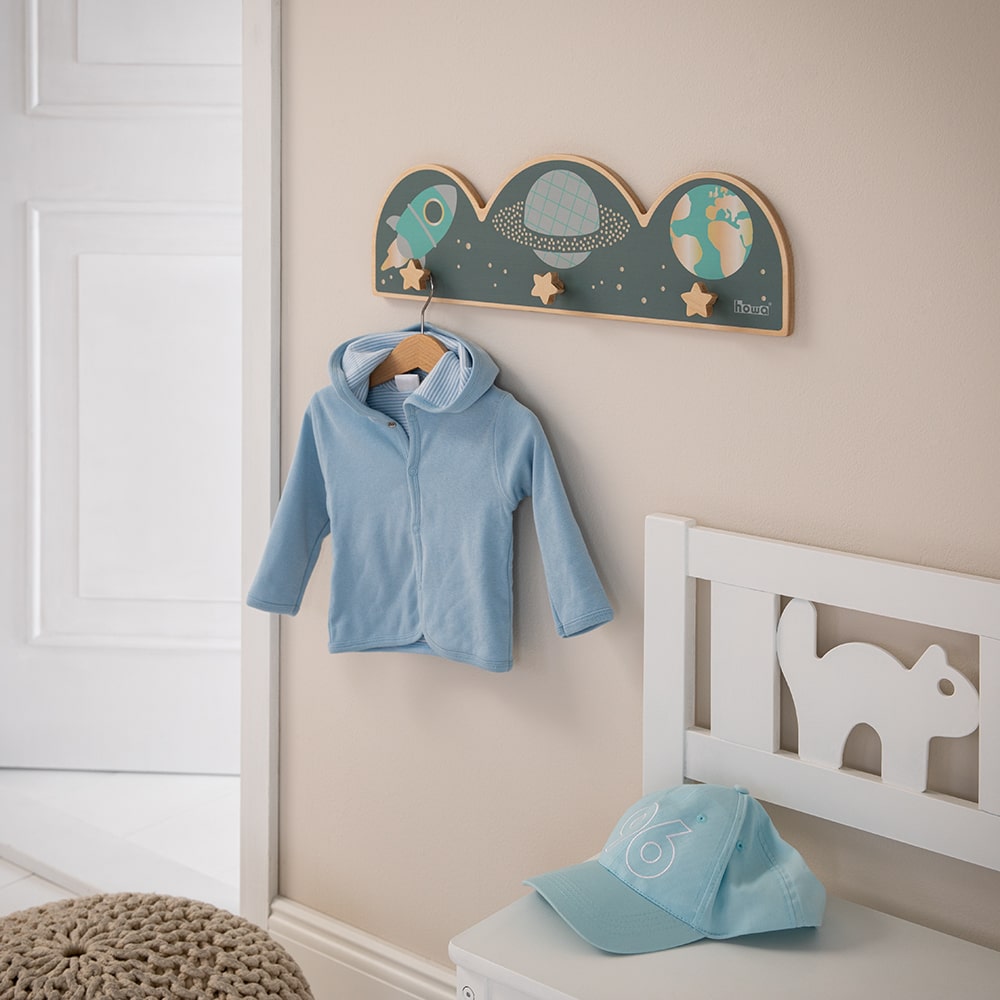 Appendiabiti in legno per bambini "Space" colorato - personalizzato 88019