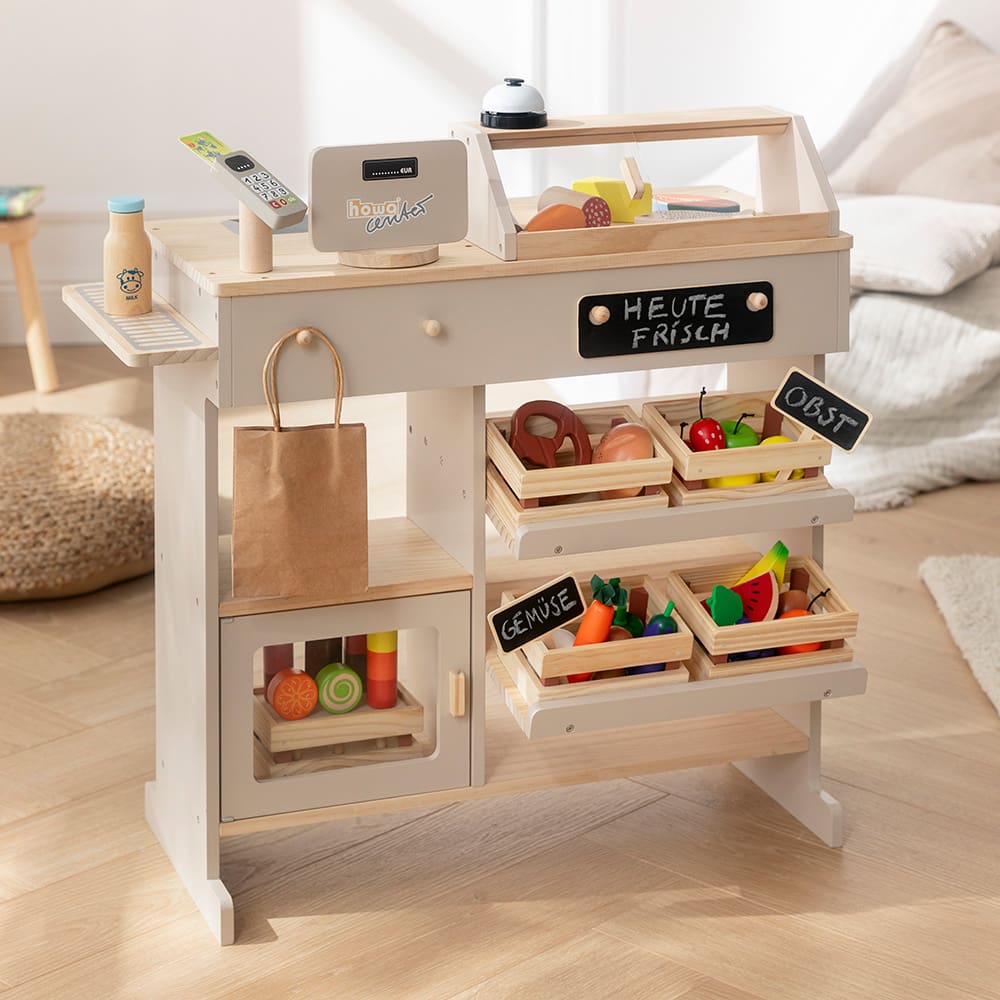 howa Kaufladen aus Holz natur, beige inkl. 40tlg Kaufladenzubehör 47559