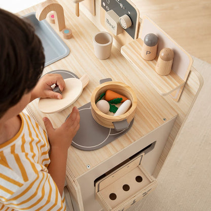 Cucina per bambini e lavatrice giocattolo in legno naturale beige howa, inclusi 10 pezzi di stoviglie giocattolo e 10 pezzi di accessori per lavatrice giocattolo 48249