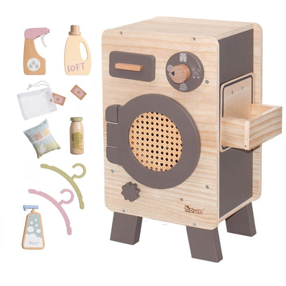 Lave-linge pour enfants howa en bois naturel taupe avec ensemble de soins du linge 14826