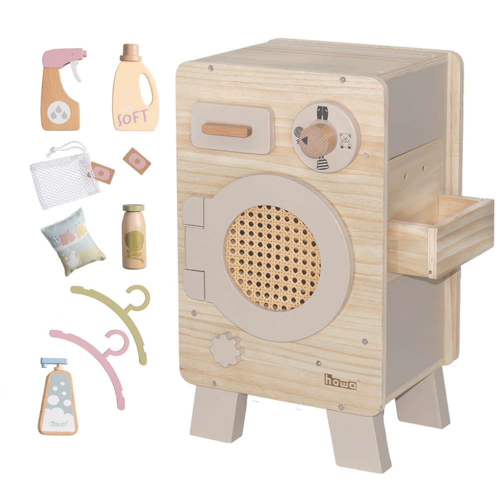 howa Kinderwaschmaschine aus Holz natur beige inkl Wäschepflege-Set 48269