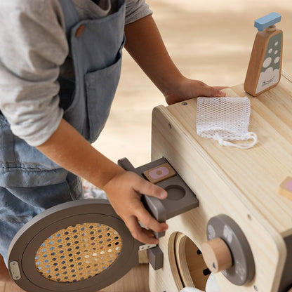 howa Kinderküche und Spielzeugwaschmaschine aus Holz natur, taupe inkl. 10tlg. Spielgeschirr & 10tlg. Zubehör für Kinderwaschmaschine 14824
