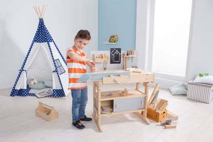 howa children's workbench made of wood including toolbox with tools 4900