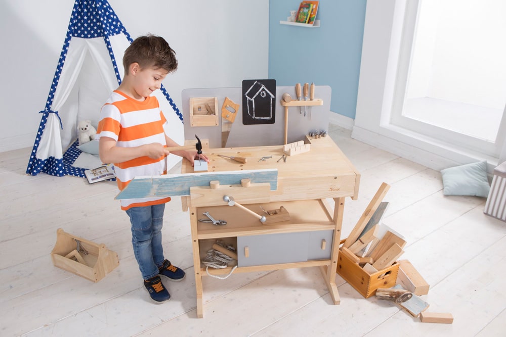 howa children's workbench made of wood including toolbox with tools 4900