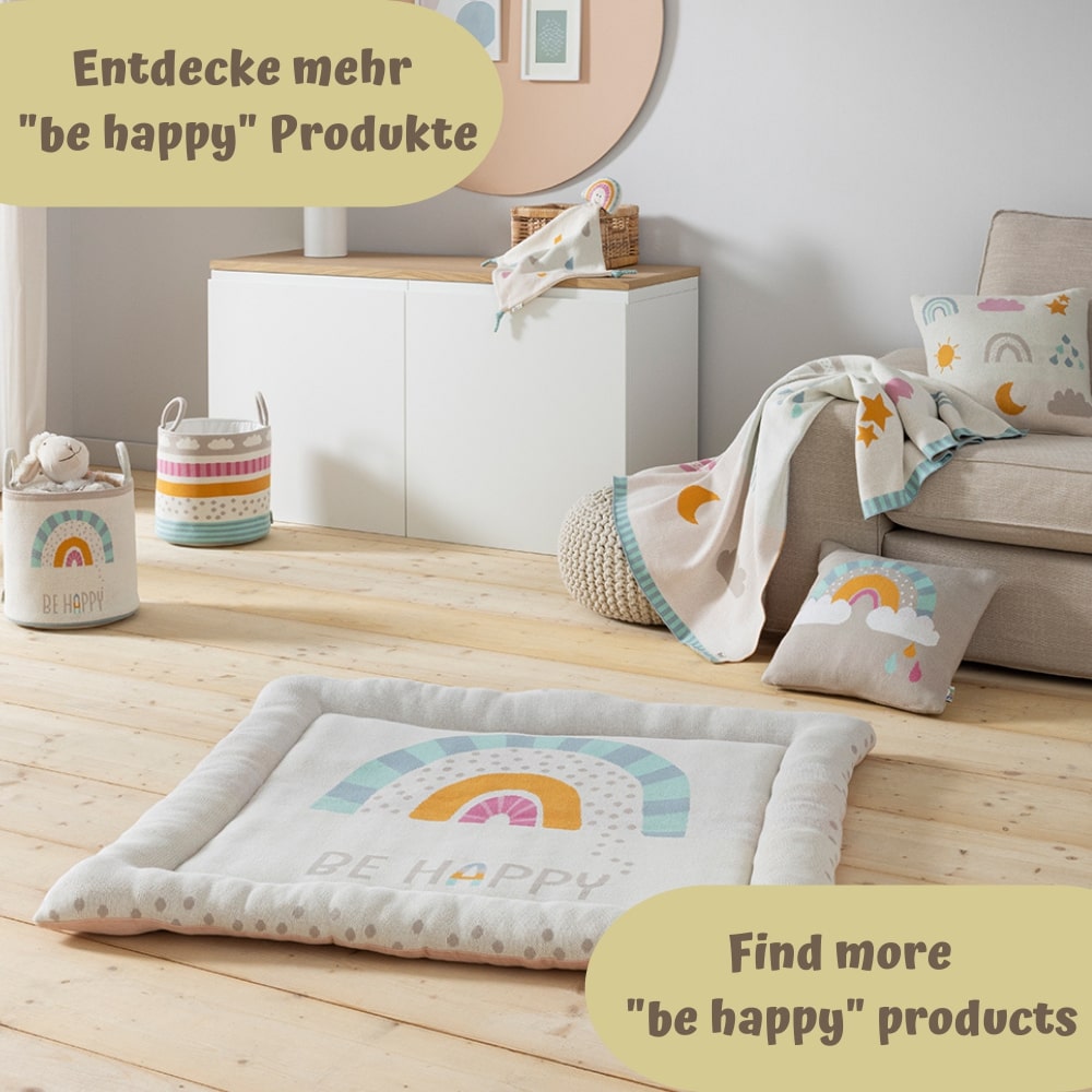 howa Dekokissen "Be happy" mit Regenbogen inkl. Füllung, beige, Baumwolle, Strick, 35x35cm 8904