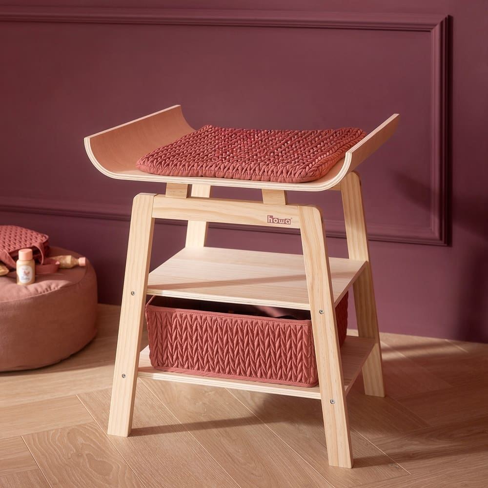 howa Puppenwickeltisch aus Holz „grace“ mit Zubehör – Wickeltisch für Puppen mit Ablage, Aufbewahrungskorb & gesteppter Wickelauflage 2770