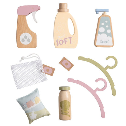 Lave-linge pour enfants howa en bois naturel taupe avec ensemble de soins du linge 14826