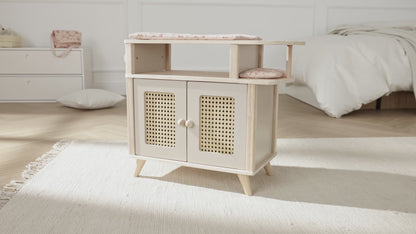 howa wooden doll changing table "miniflowers" with doll seat, pad, hanger, apricot 2760